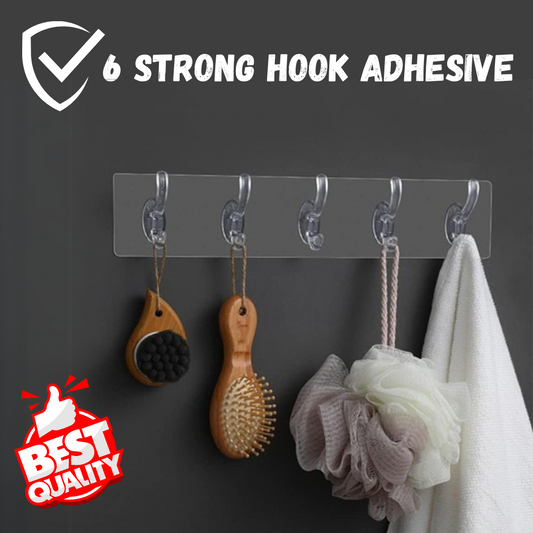 Self Adhesive Wall Hooks - 6 Hook Strip Pack OF 2